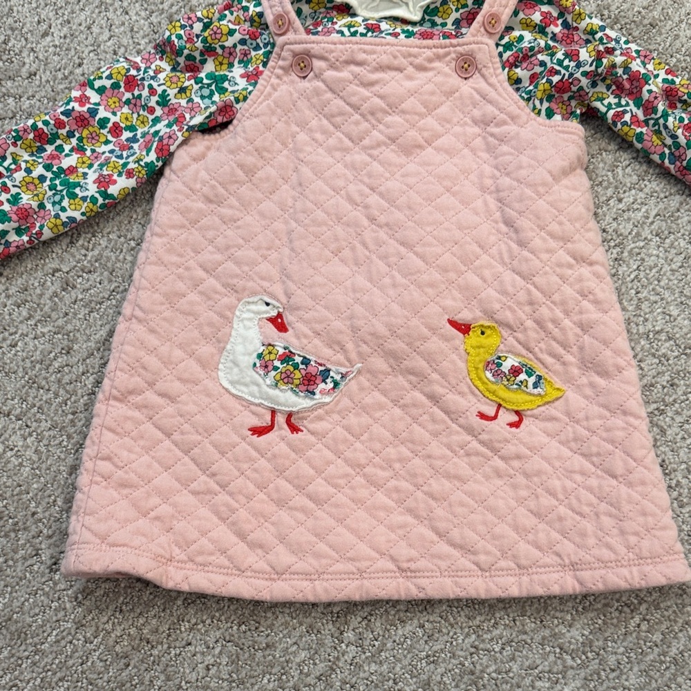 Baby Boden Pink Quilted Pinafore Dress with Duck Appliqués - Picture 7 of 12